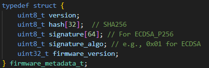 Contents of the metadata block appended to ESP32 secure firmware.