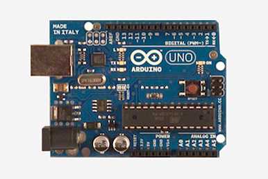 Picture of the Arduino Uno Rev 1. Gathered from arduino.cc